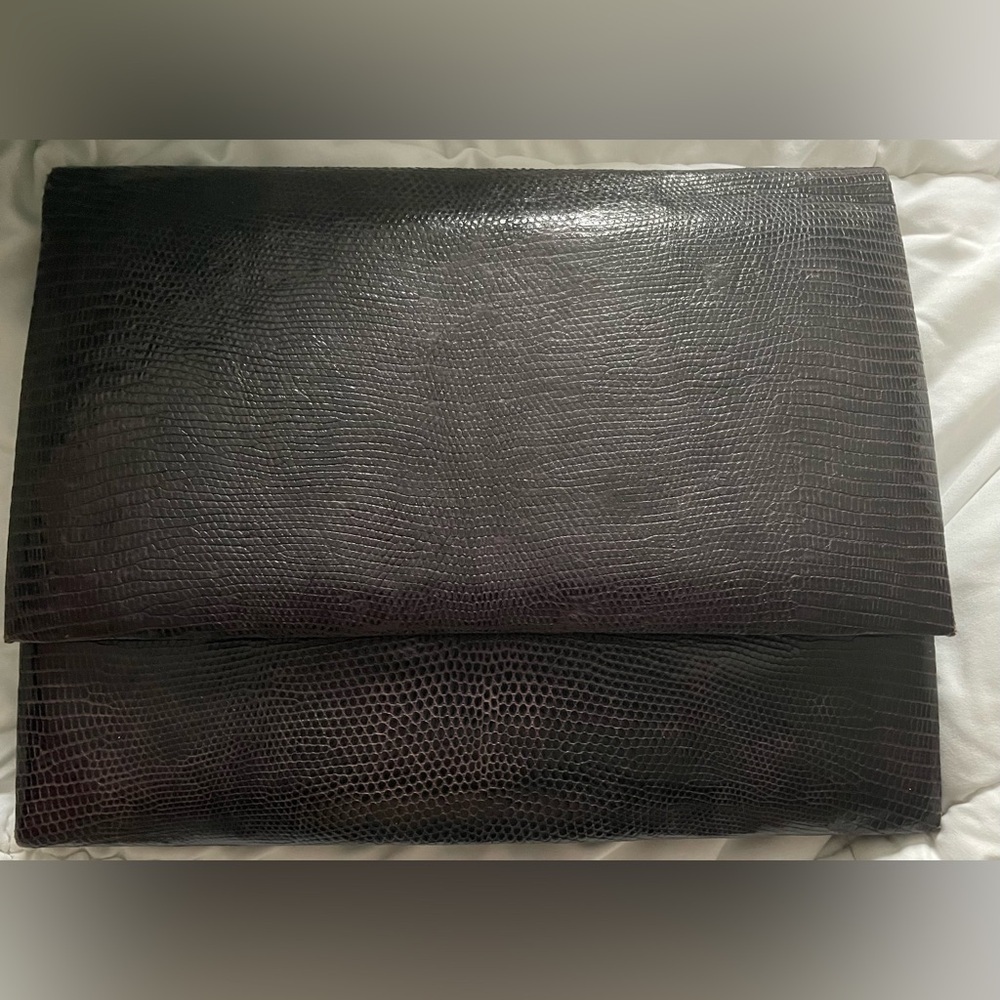Vintage Black Leather Large clutch embossed snake skin​